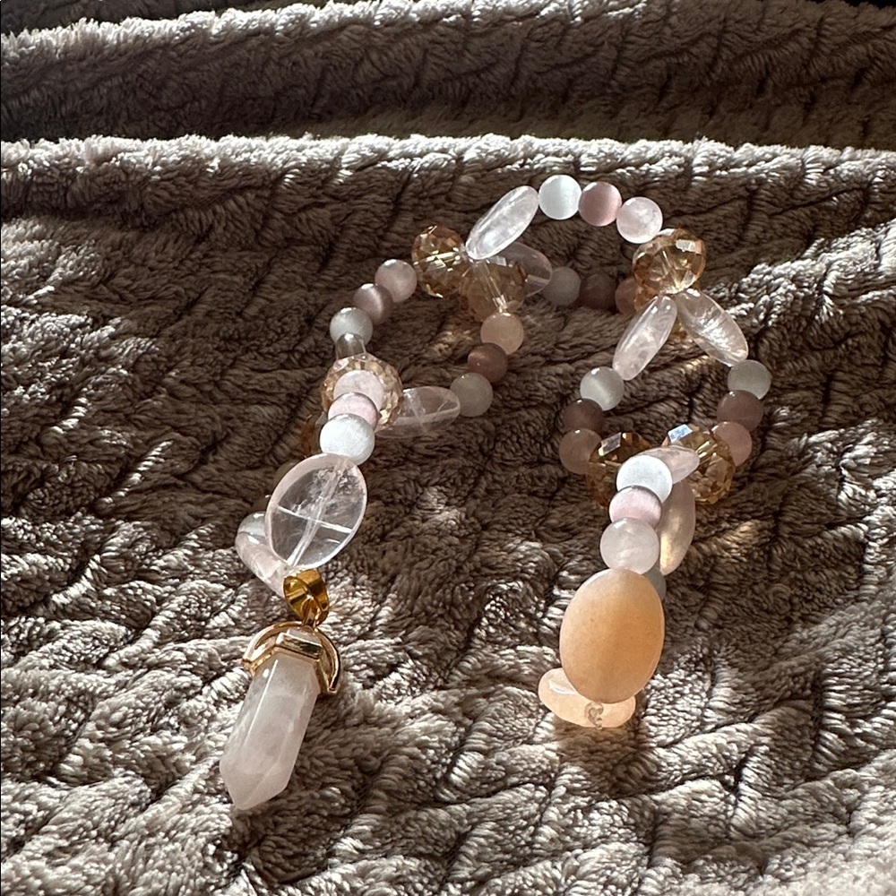 Strawberries, Honey & Cream HangCharm (Rose Quartz, White & Lilac Cat’s Eye)